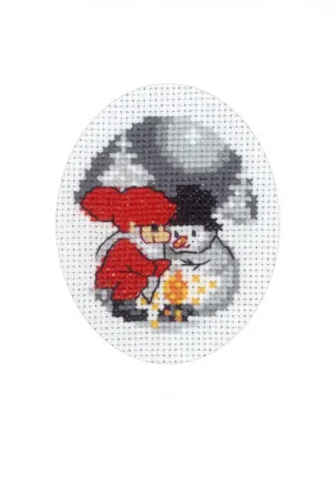 Permin Broderikit Julekort Snømann og Nisse 9x13cm